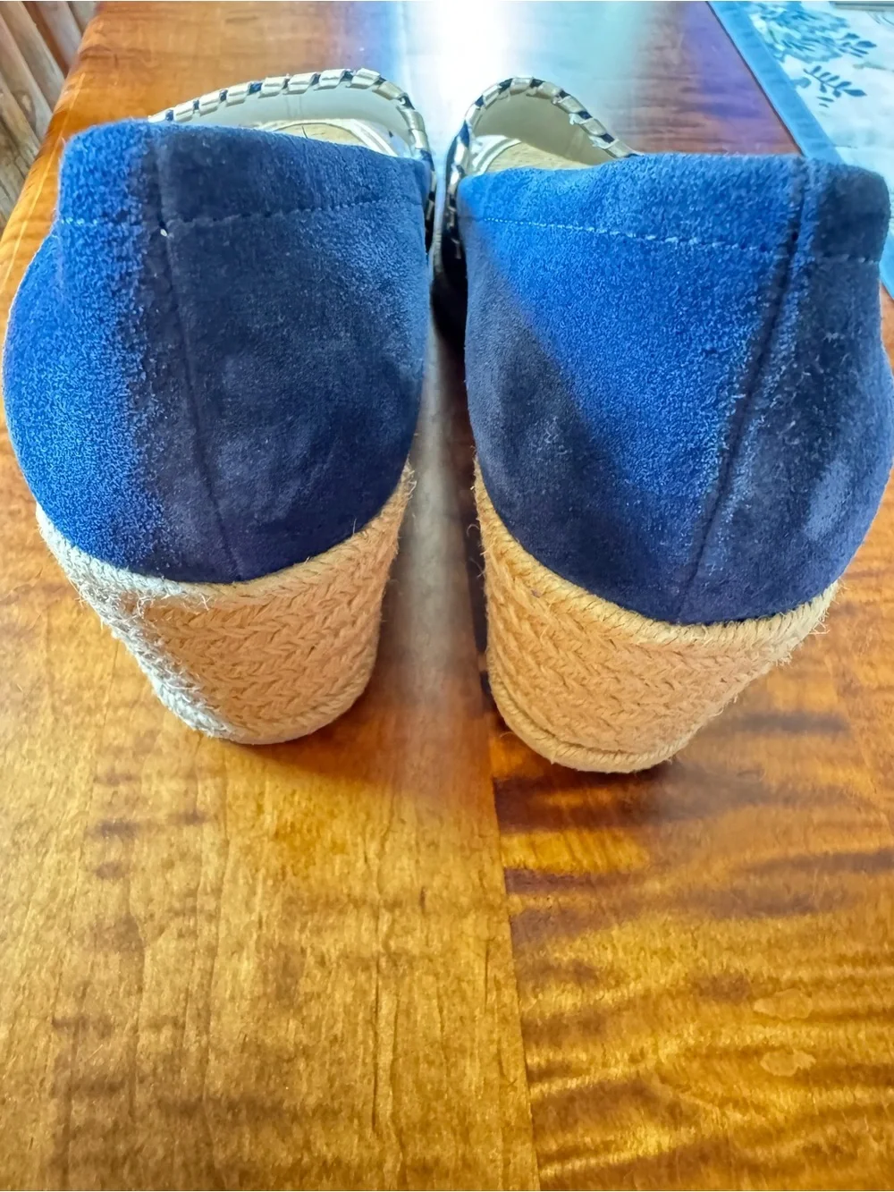Jack Rogers Navy Suede Espadrille Slides with Contrast Whipstitch